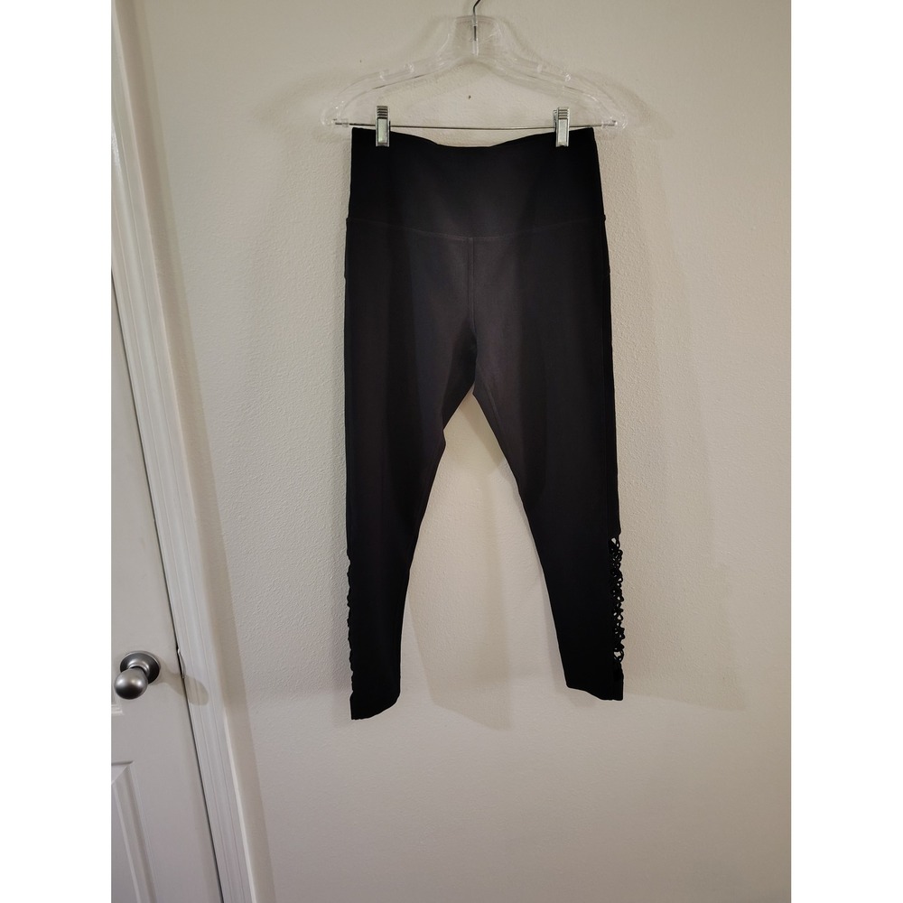MPG Sport Womens Black Lattice Strappy Cutout High Waisted Leggings Size Medium